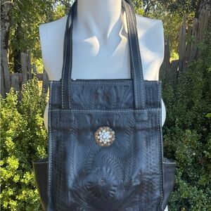 Black Embossed Small Tote Bag